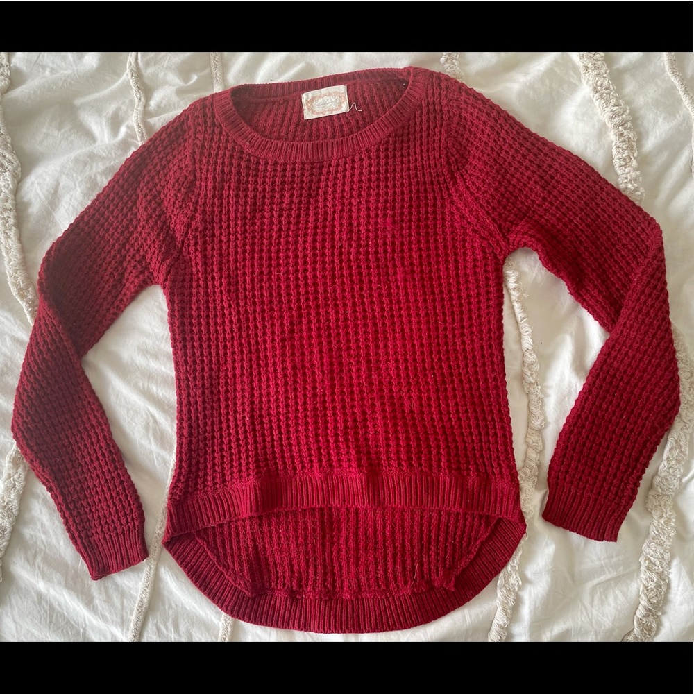 Red Waffle-knit Sweater